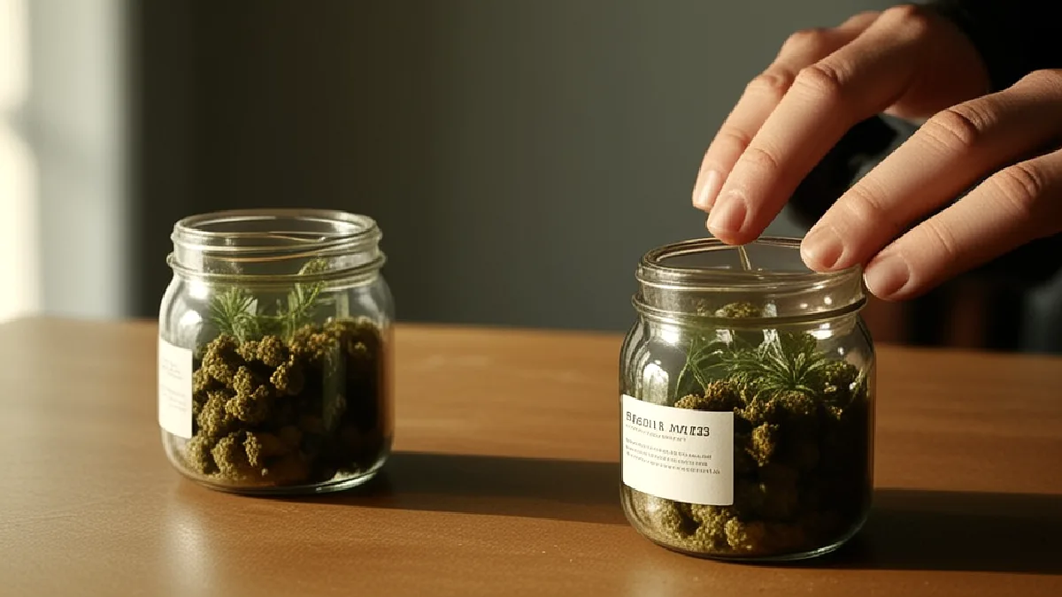 plain unlabelled glass jars of cannabis flower on a clean bench in Idaho, illustrating which states are voting on cannabis measures in 2026