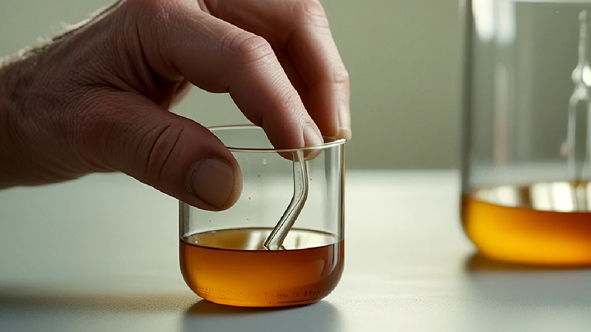 Gloved hands process amber sample vials in a laboratory, representing stricter THC testing and compliance steps for operators.