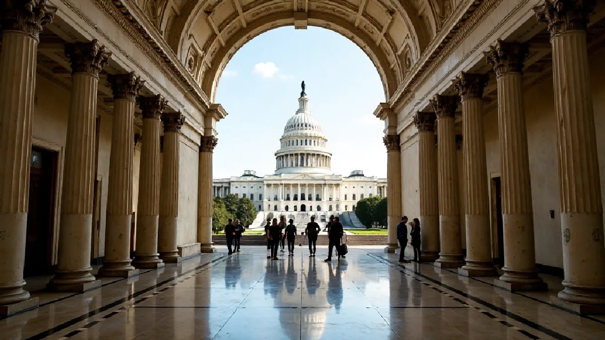 The United States Capitol and a committee hearing room with legislative documents, documentary reportage, illustrating the section on what this means for dc, maryland, and virginia residents.