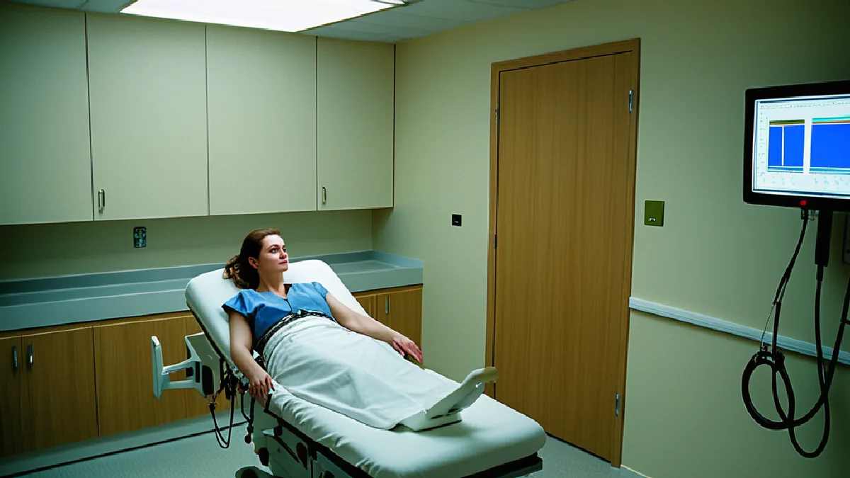 Prepared treatment room shows monitoring equipment and safety measures associated with REMS-supervised psychedelic care