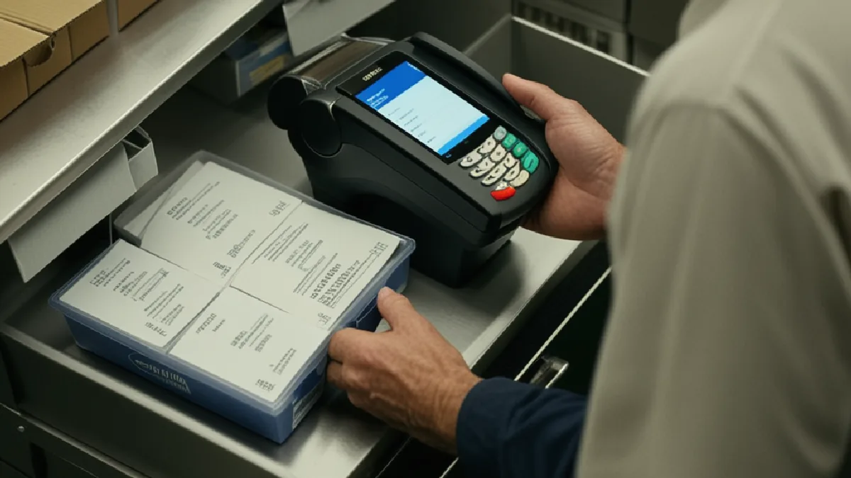 Dispensary checkout and routing equipment visualize the sensitive identity and transaction data collected during delivery.