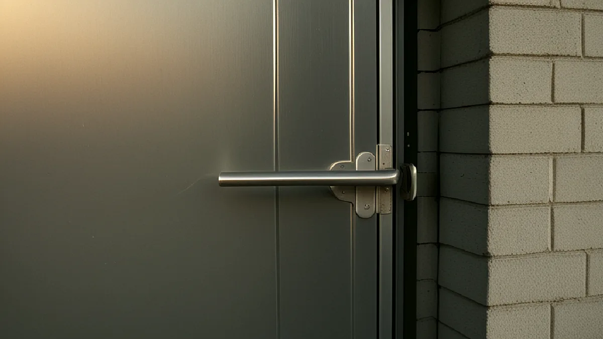 plain closed loading-bay door at dusk, no vehicles, plates or signage, illustrating data privacy, scale, and operational pressures in the cannabis industry