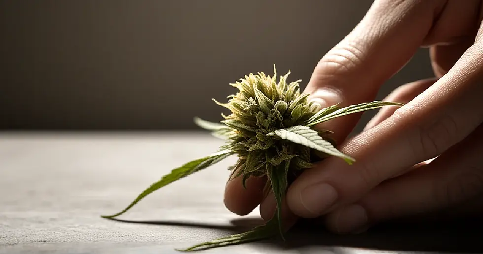 close-up cannabis flower on a neutral surface, illustrating wiz khalifa talks weed, fitness and quitting alcohol