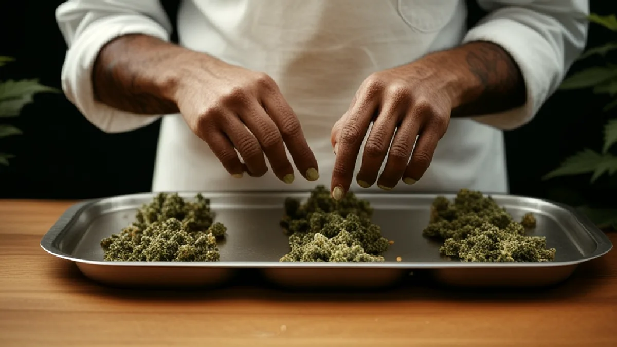 Gloved hands curate varied cannabis products, illustrating how selection and convenience shape customer value.