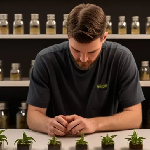 Customers browse a professionally staged dispensary pop-up while staff prepare product education and event materials.