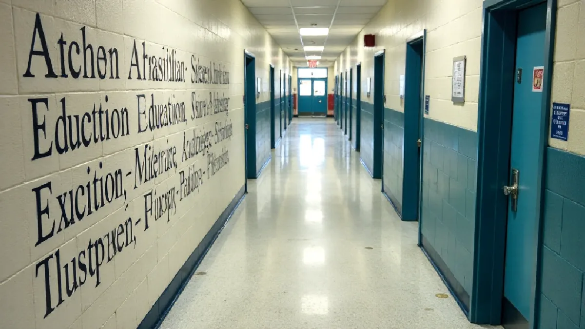 An empty school corridor conveys the federal survey’s reported multiyear decline in youth marijuana use.