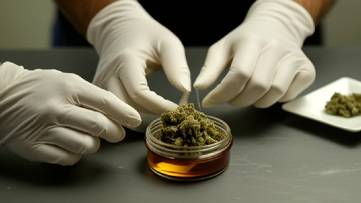 Gloved workers handle harvested flower in an Ohio facility, illustrating the market’s large midyear sales volume.