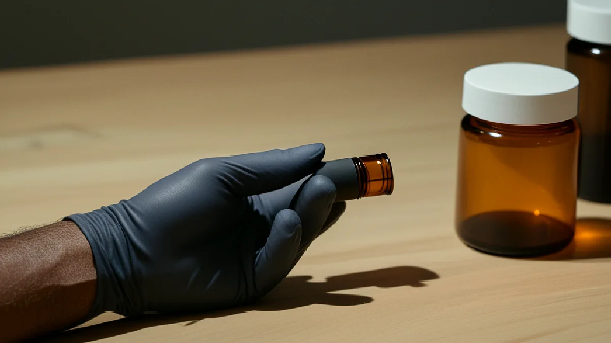 Gloved hands inspect regulated medical cannabis products subject to Kentucky potency and age rules.