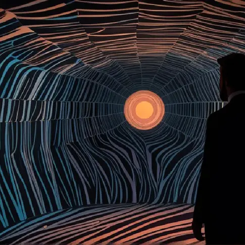 A silhouetted creator faces swirling AI-generated colors, symbolizing psychedelic filmmaking shaped by digital technology.