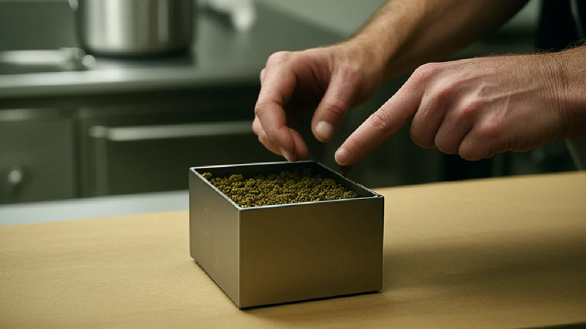 Gloved hands inspect an unmarked package in a Maryland preparation room, highlighting future delivery compliance steps.
