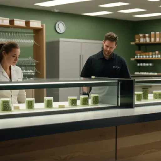 New York cannabis retail workers prepare a polished storefront, reflecting the industry’s wage and operating-cost debate.