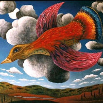 colorful bird with blue sky in the background