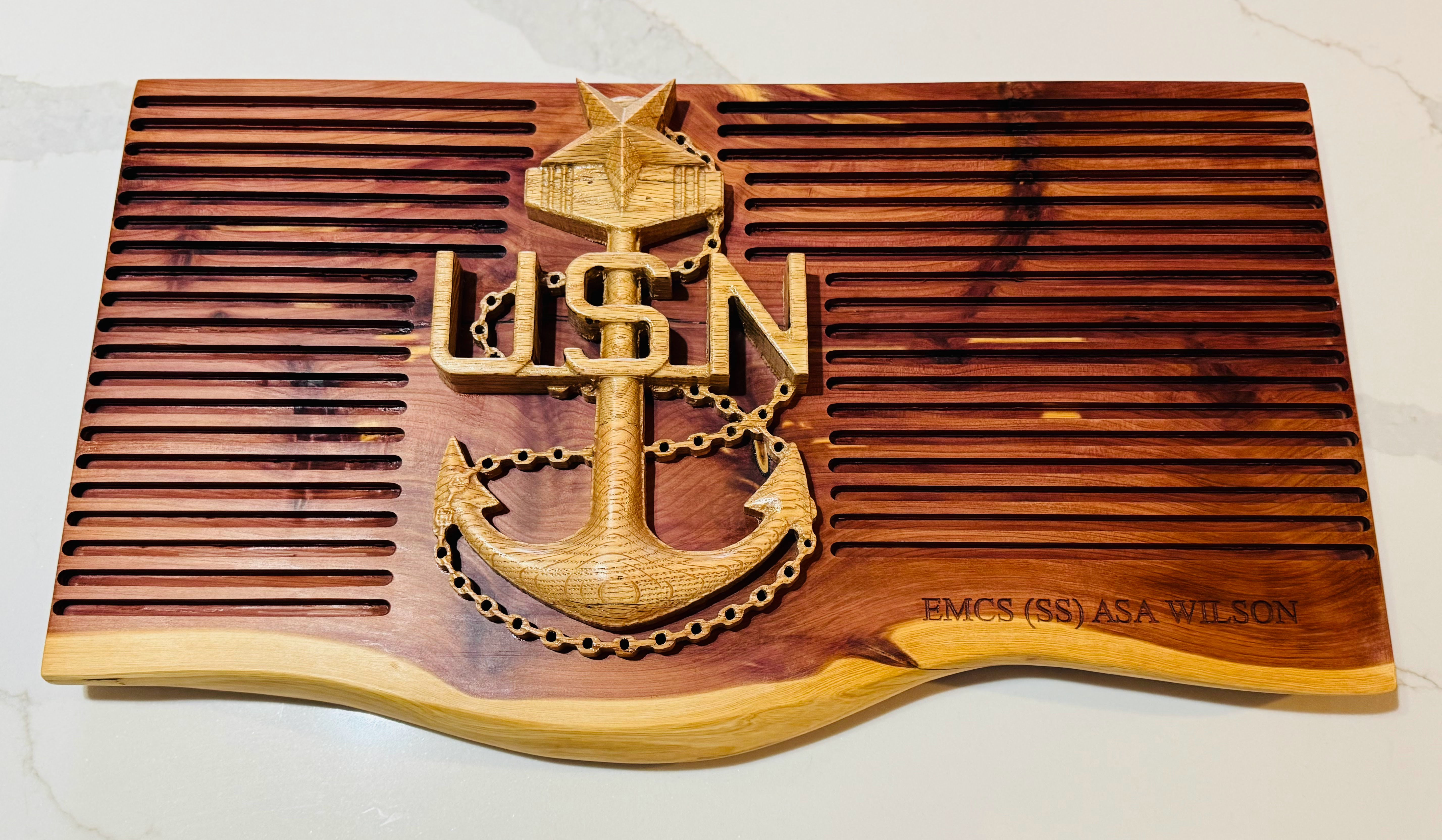 Navy SCPO Live Edge Coin Rack