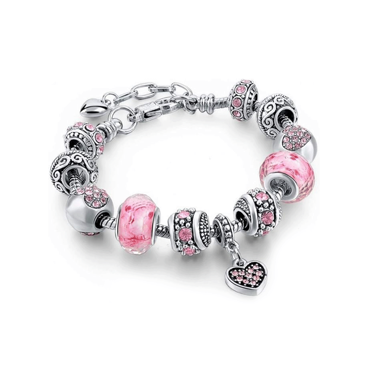 Pink Charm Bracelet in Silver