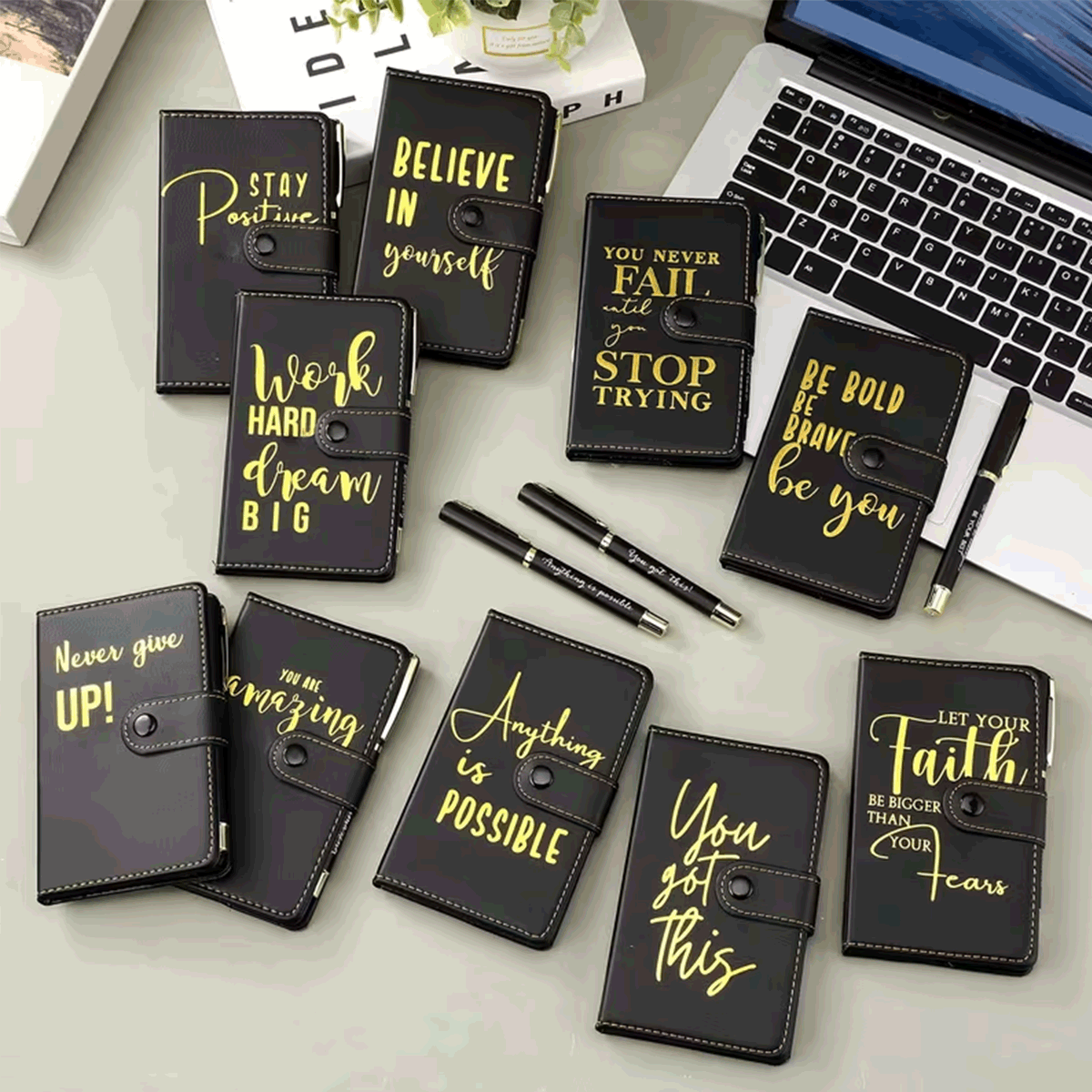 Inspirational Leather Journal Notebook & Pen Set