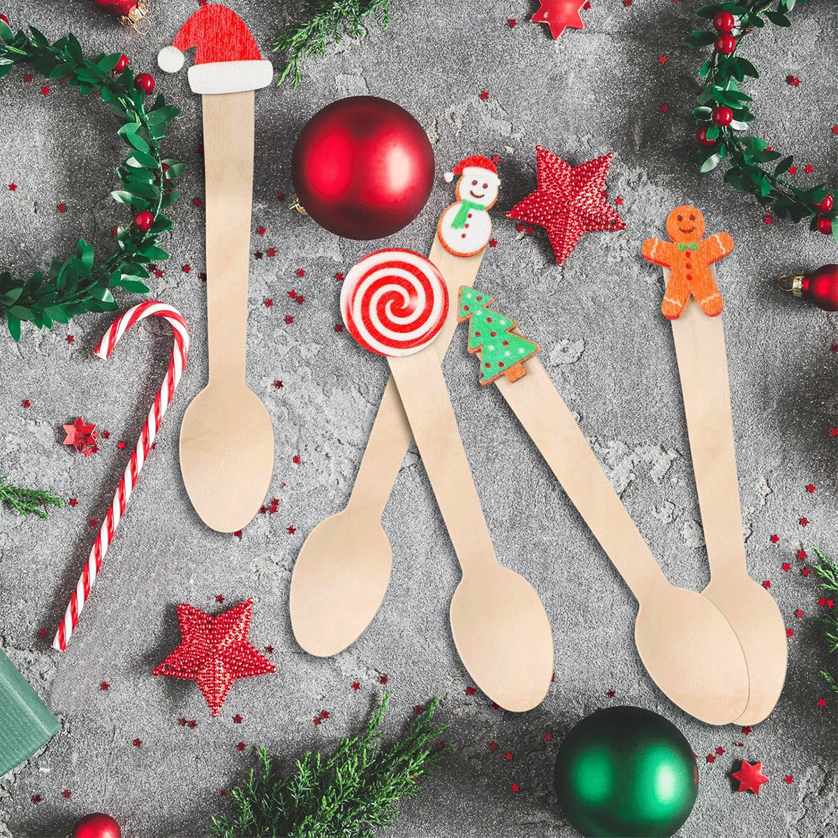 10pc Christmas Wooden Spoons Set