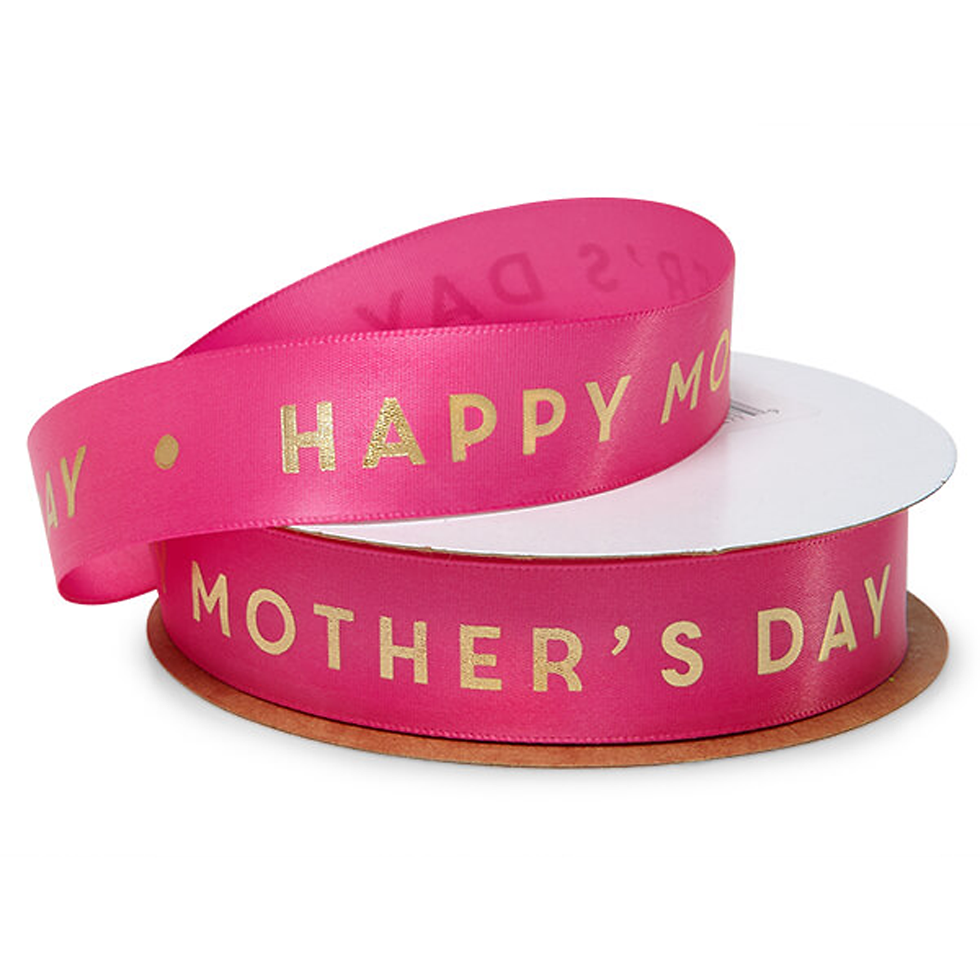 Happy Mother's Day Gold Foil Print on Hot Pink Satin Ribbon