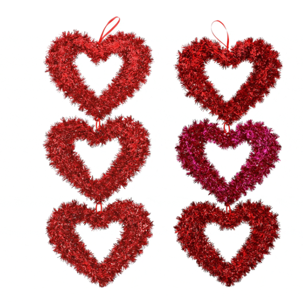 Valentine Tinsel Triple Heart Decorations