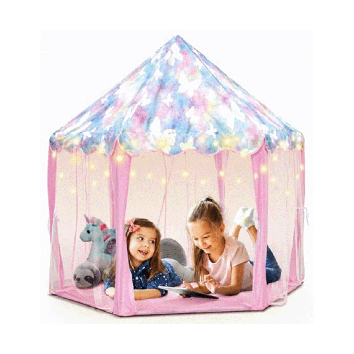 Pink Butterfly Fairyland Fort with Hanging Star Lights