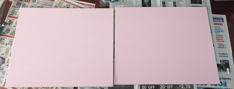 two painted canvas in the color light pink