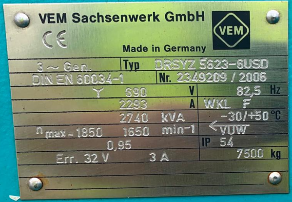 Thumbnail: GENERATOR VEM – 2740 kVA for GE 2.3 MW