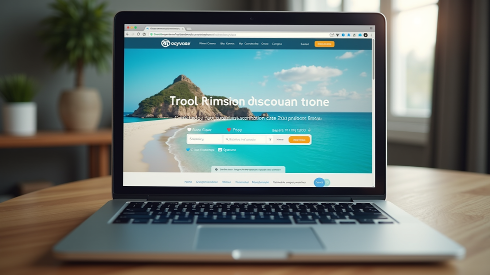 Eye-level view of a laptop screen showing a travel booking website