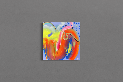 Orange, pink, and periwinkle abstract swirl painting with lines. Made by artist Fior De La Cruz } FD Studio RI