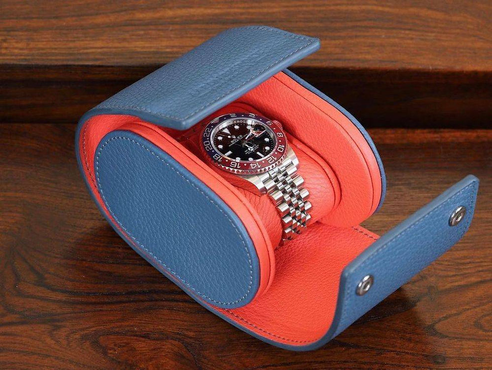 Blue stone grain leather with hibiscus inside