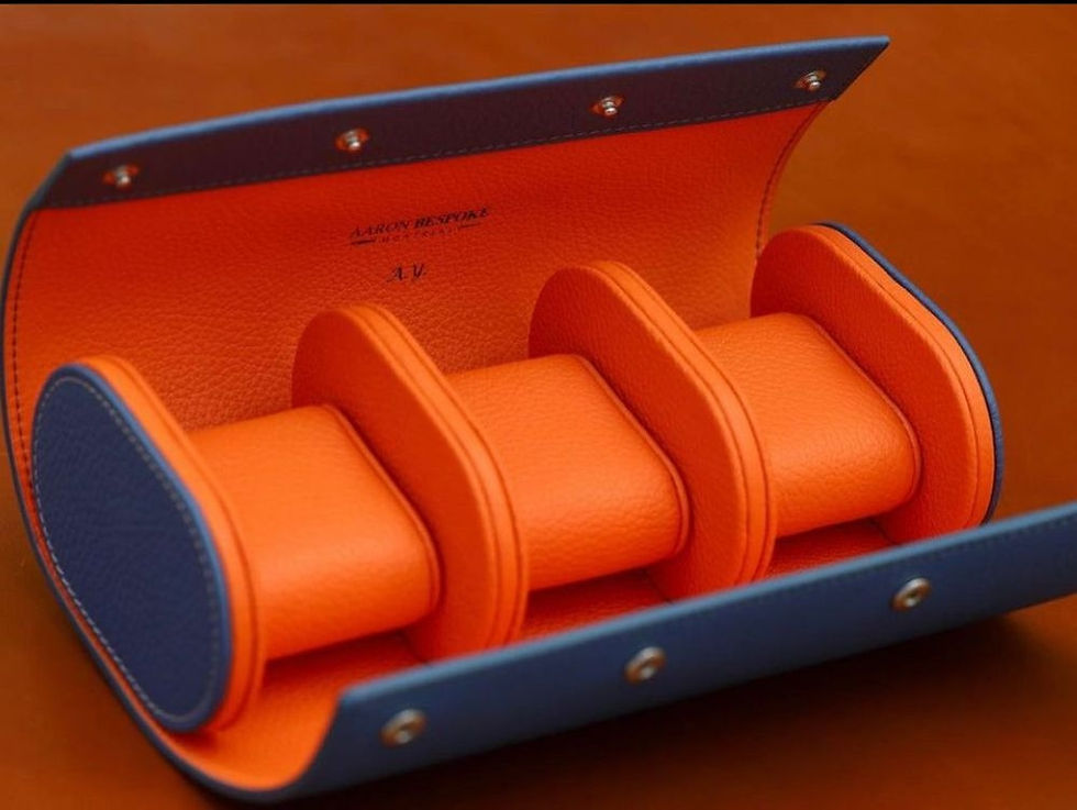 Navy grain leather with orange inside