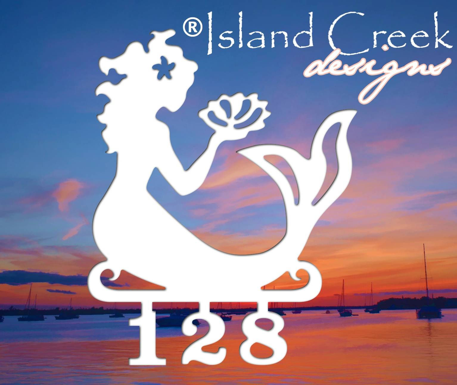 Mermaid House Sign 2 or 3 Numbers 12"Hx15"W Premium All-Weather White PVC