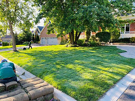 Comparison image: Professional landscaping crew expertly laying sod on the left, showcasing instant results. On the right, a meticulous crew seeding the lawn, highlighting the cost-effective and patient approach to achieving a lush green landscape.