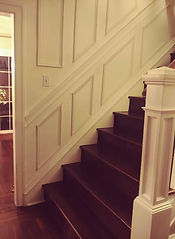 stairs, staircase, renovation, upgrade, shadowbox, molding, modern, paneling