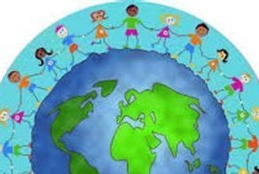 kids holding hands around the earth