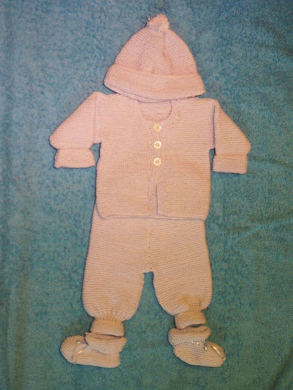 handmade baby boy knitted outfit beanie jacket pants booties