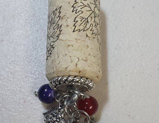 Kelly & Olive Green Glass W/Beads - Wine Cork W/Silver Tone Charms