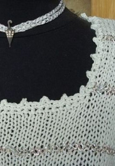 UNIKUM Iris Weinig ~ Shirt Baumwolle hellgrau mit Lurexstreifen ~ ca. Größe 38/40