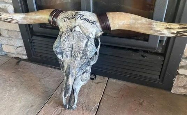 Texas Longhorn, carved, handmade, skull