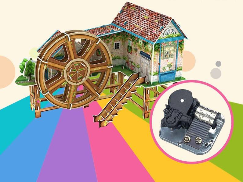Miniature : Puzzle 3D magique WaterWheel Villa, boîte à musique, modèle DIY ZM-304