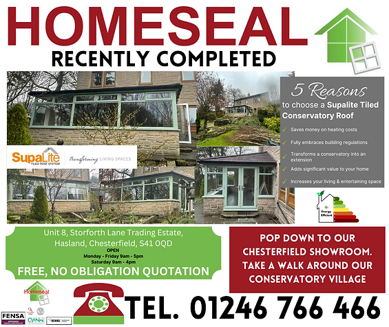 Homeseal conservatory with Supalite warm roof located in Chesterfield, Derbyshire. Another recent project completed project.