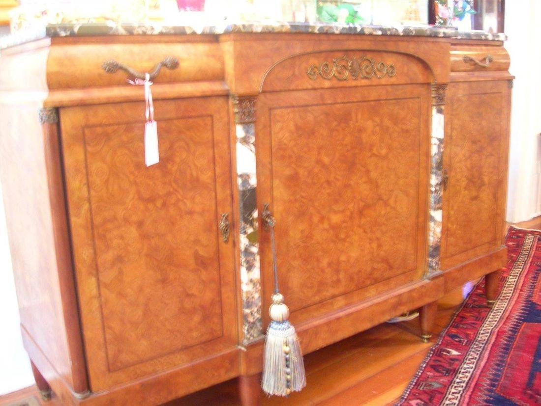 French Burled Birdseye  Sideboard,Marble Top
