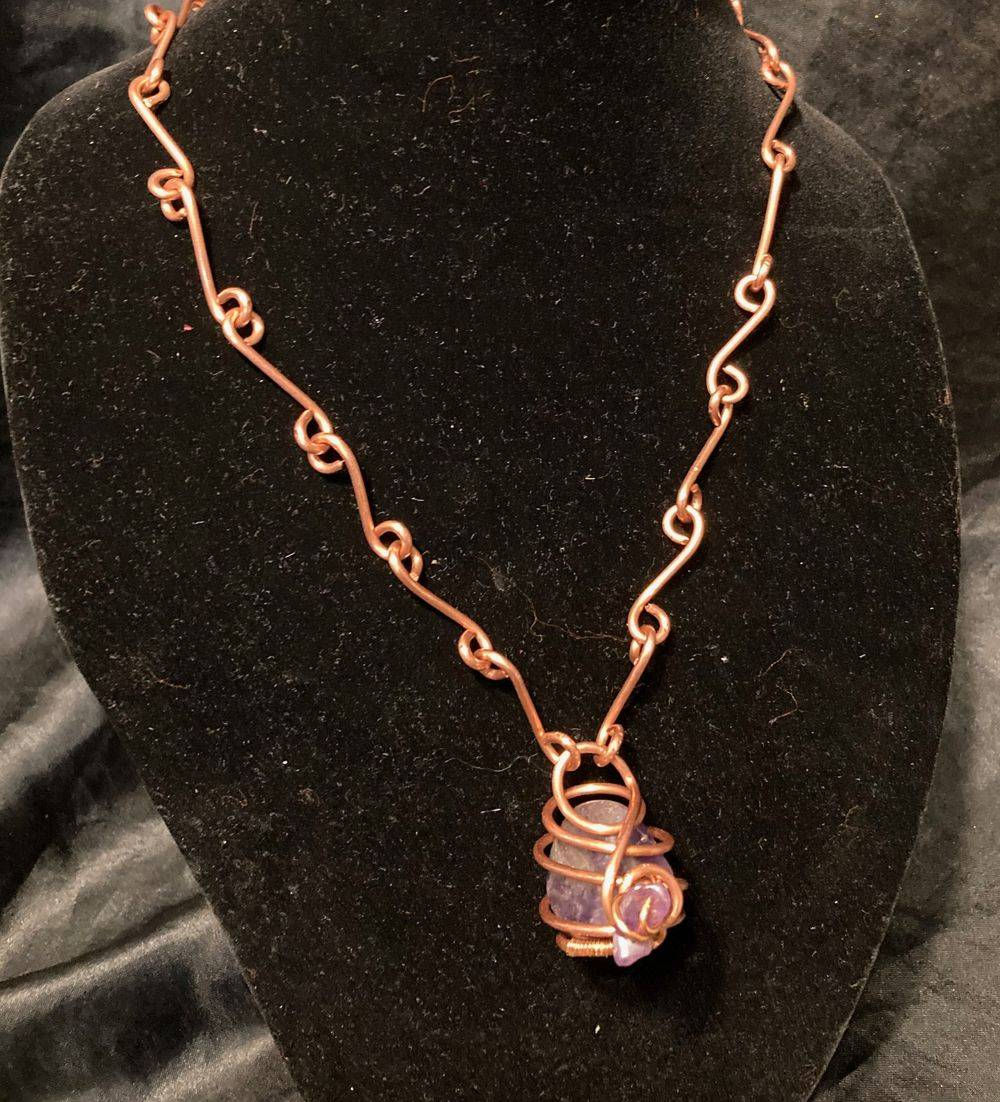 amethyst copper wrapped necklace