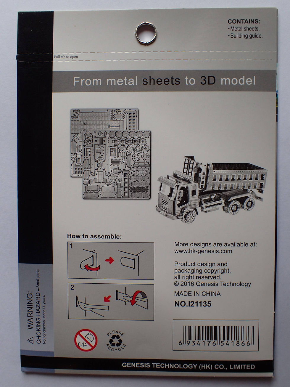 Miniatura: Camión volcador autopropulsado de metal 3D de GENESIS TECHNOLOGY, kit de corte láser para armar