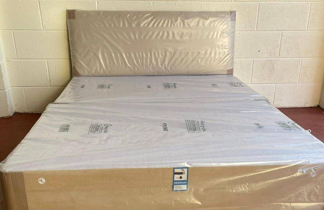 4 FOOT OR DOUBLE DIVAN BASE (NO STORAGE) AND MATCHING HEADBOARD IN CREAM SUEDE