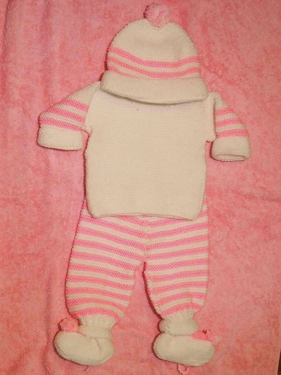 handmade baby girl knitted outfit beanie jumper pants booties