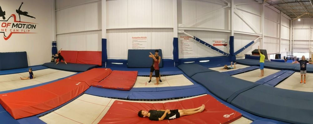 Athletes training on trampolines