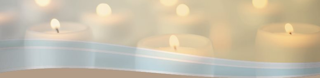Lit candles in the background with a wave of light blue swooshing across the heading