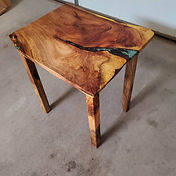 Side Table made with Mesquite top with Turquoise Inlay and Pecan frame and legs.