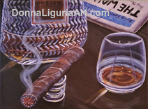 Acrylic original painting by Donna Liguria called
Bourbon and Cigar - think Man Cave or a Father's Day gift here.