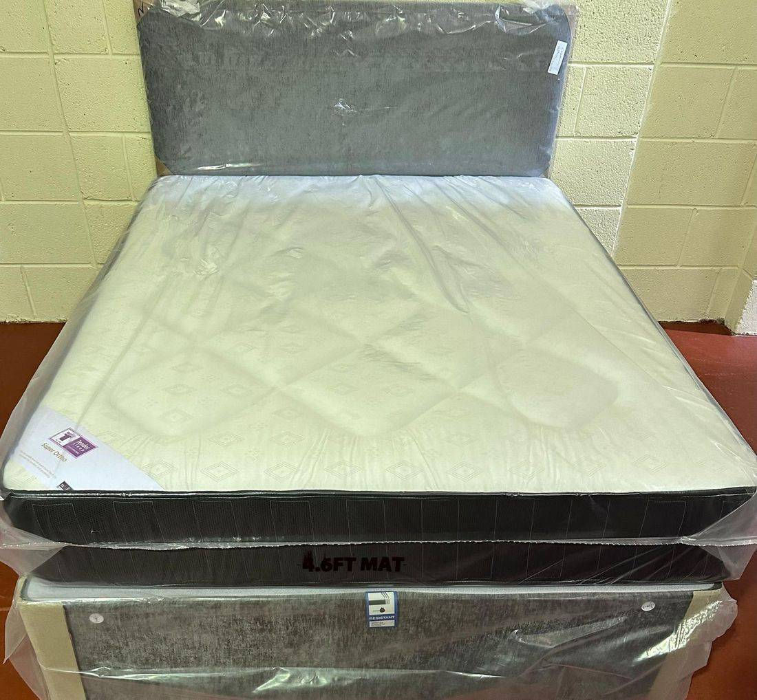 TS SUPER ORTHOPAEDIC GREY CHENILLE DIVAN BASE, MATTRESS AND MATCHING HB 4 FOOT