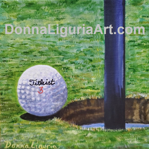 Acrylic original painting by Donna Liguria called
Golf Ball - Sports Ball Series for the sports fans.